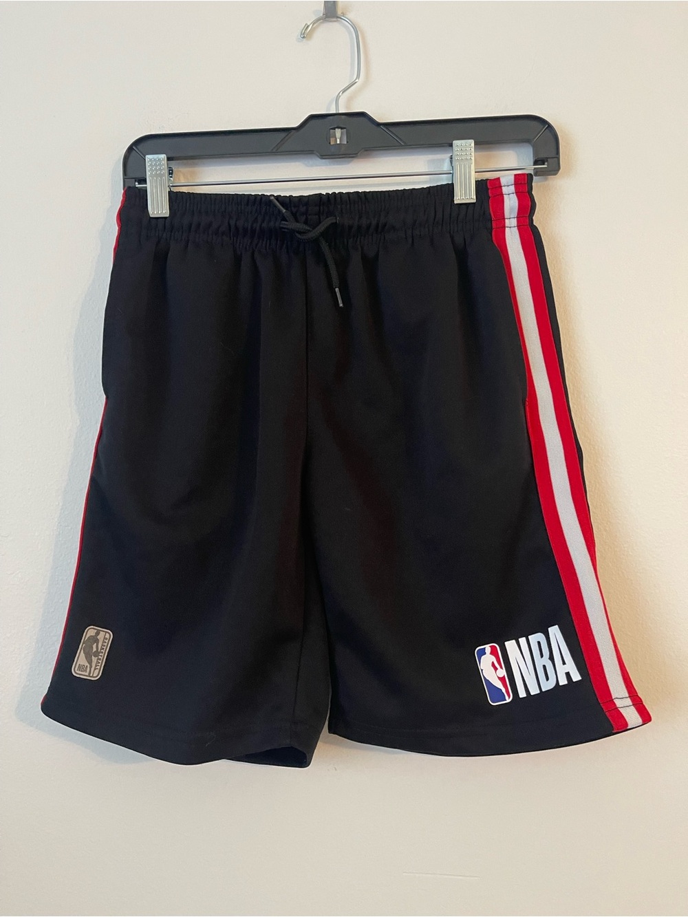 NBA Black Athletic Shorts with Red & White Side Stripes